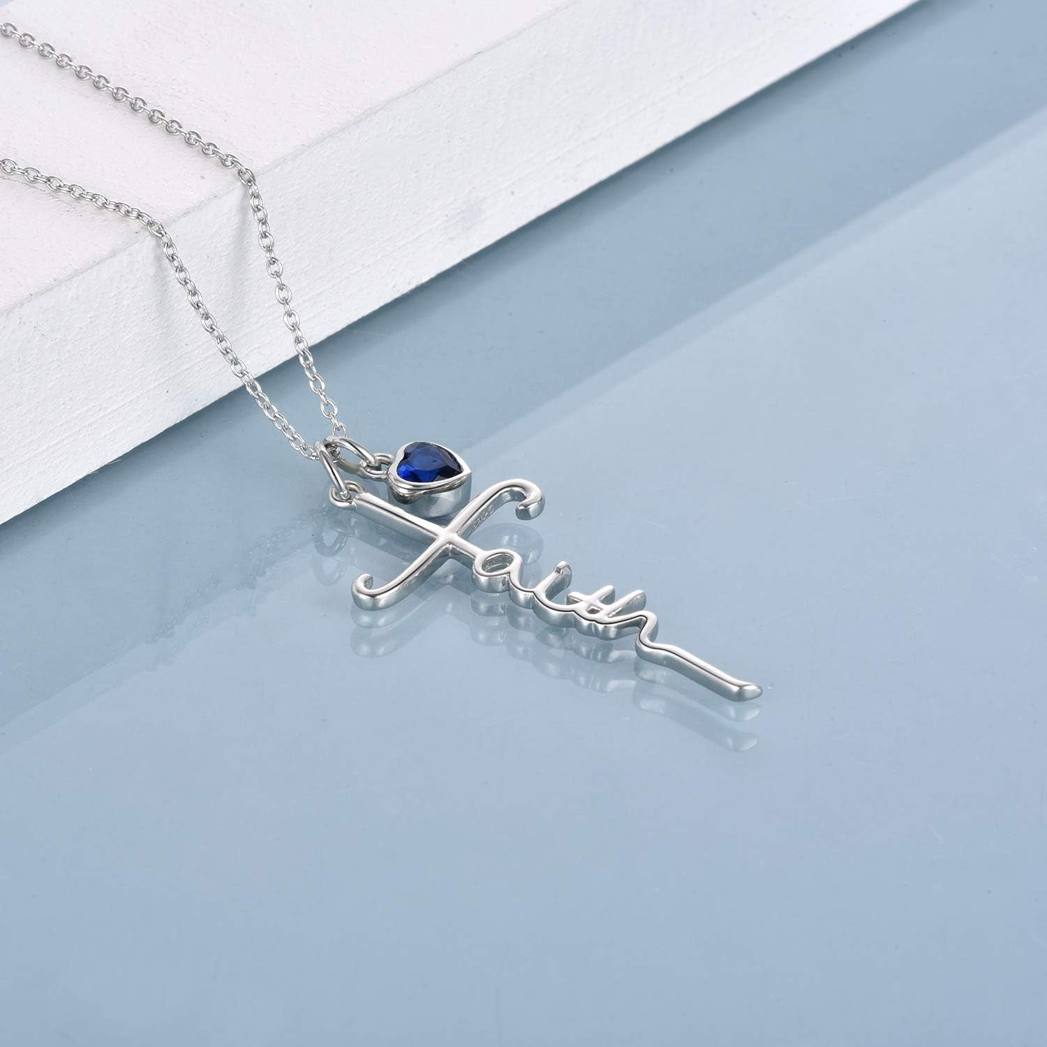 Faith Cross Necklace for Women Birthstone Sterling Silver with Simulated Birthstone Cross Jewelry Christian Gifts