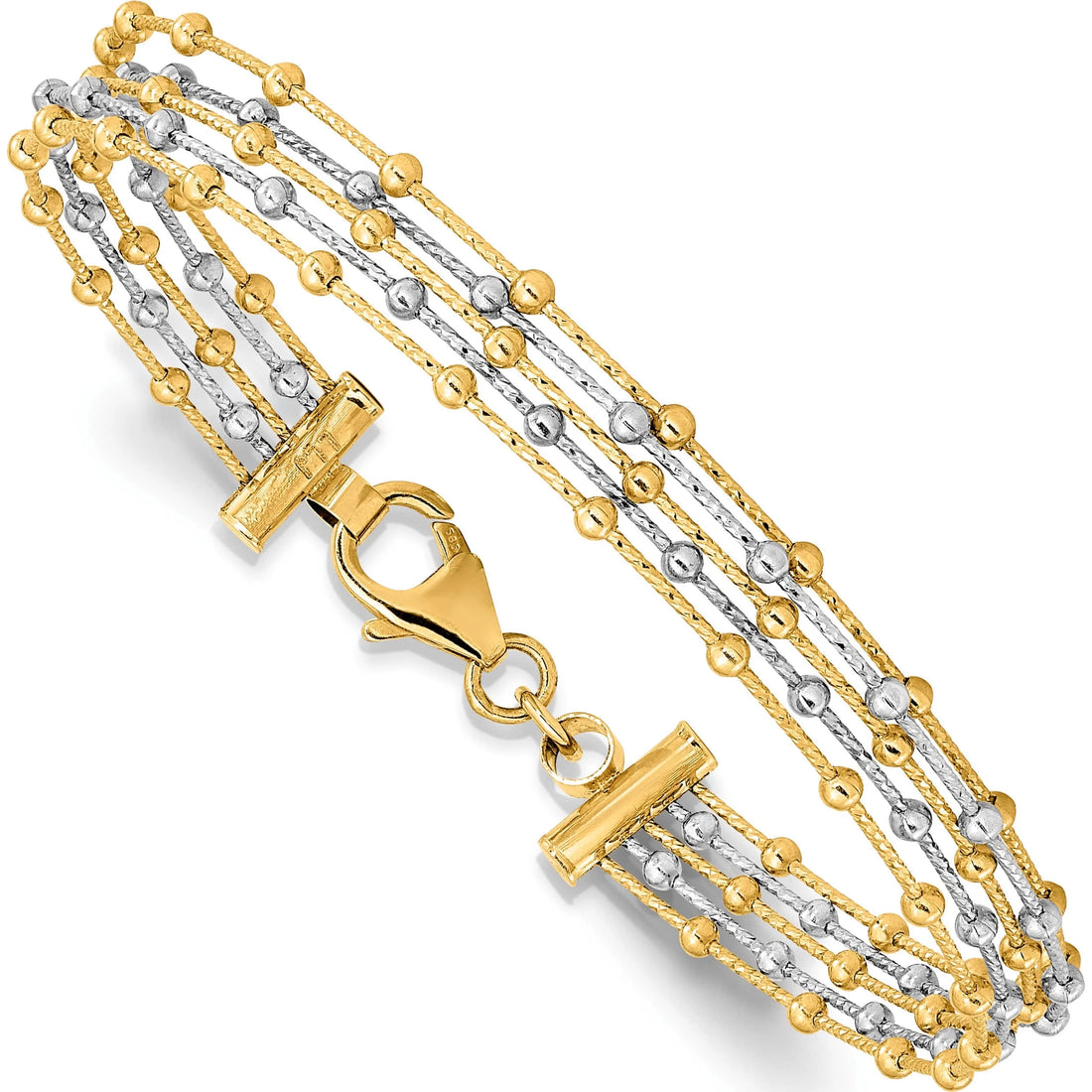 14K Two-Tone JBSP’s Beaded Multi-Strand Wire Bangle Bracelet – Made in Italy | Elegant Gold Jewelry for Women