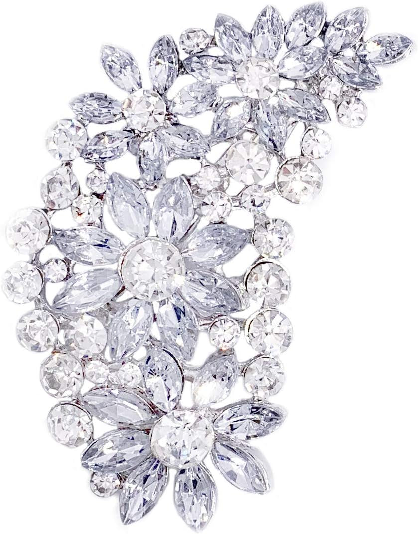 Vintage Austrian Crystal Flower &amp; Leaf Bouquet Cluster Brooch – Large Gold-Tone Pin for Women