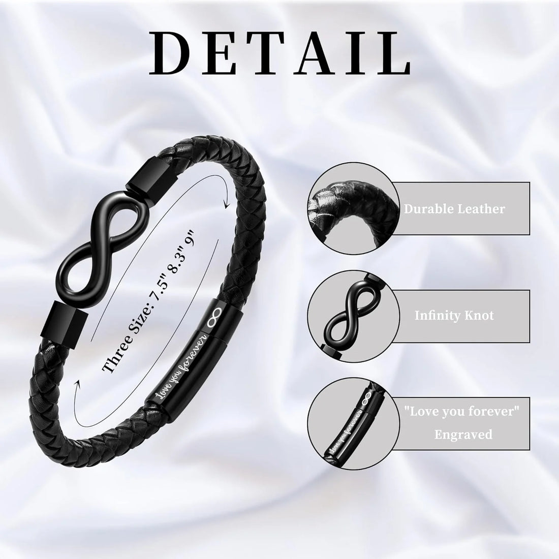 Leather Bracelet for Men &amp; Teens – Engraved Infinity Knot “Love You Forever” Gift for Son, Dad, Grandpa, Husband