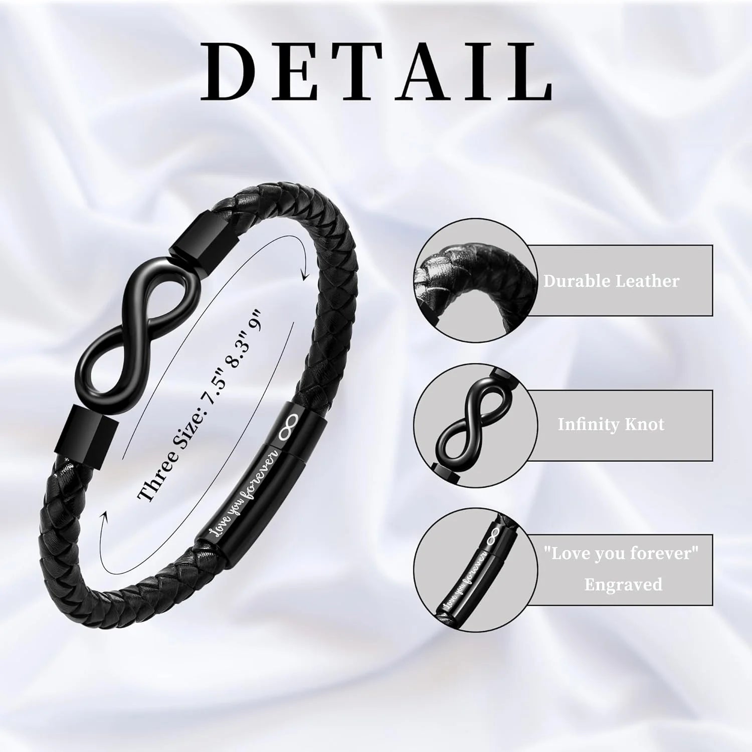 Leather Bracelet for Men &amp; Teens – Engraved Infinity Knot “Love You Forever” Gift for Son, Dad, Grandpa, Husband