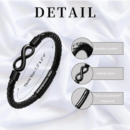 Leather Bracelet for Men &amp; Teens – Engraved Infinity Knot “Love You Forever” Gift for Son, Dad, Grandpa, Husband