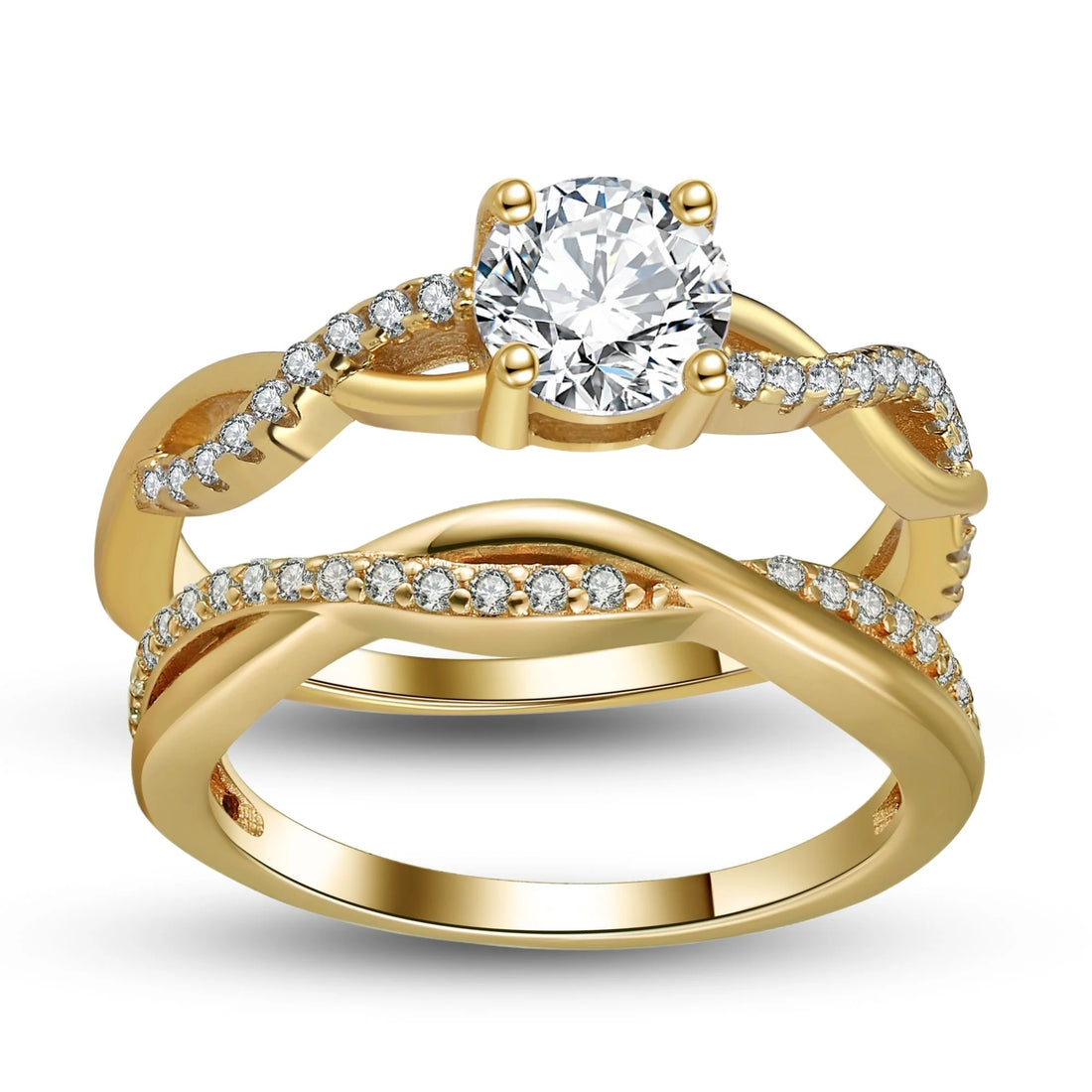 Queena Wedding Ring Set for Women – Sterling Silver CZ Engagement Ring &amp; Anniversary Band