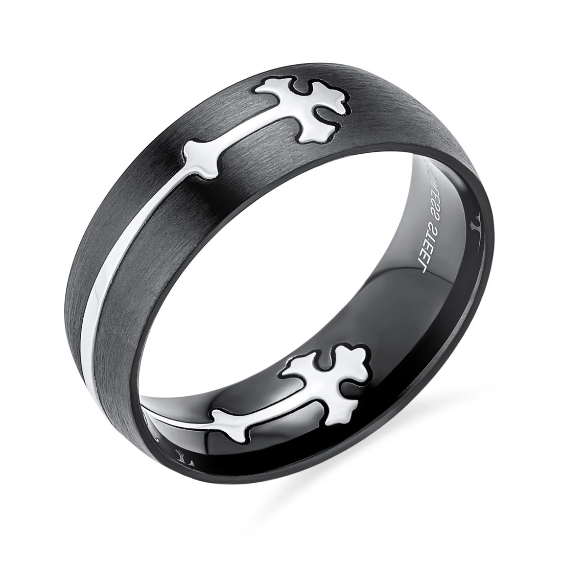 Men’s Religious Maltese Fleur De Lis Cross Wedding Band Ring – Black Stainless Steel | Christian Faith Jewelry