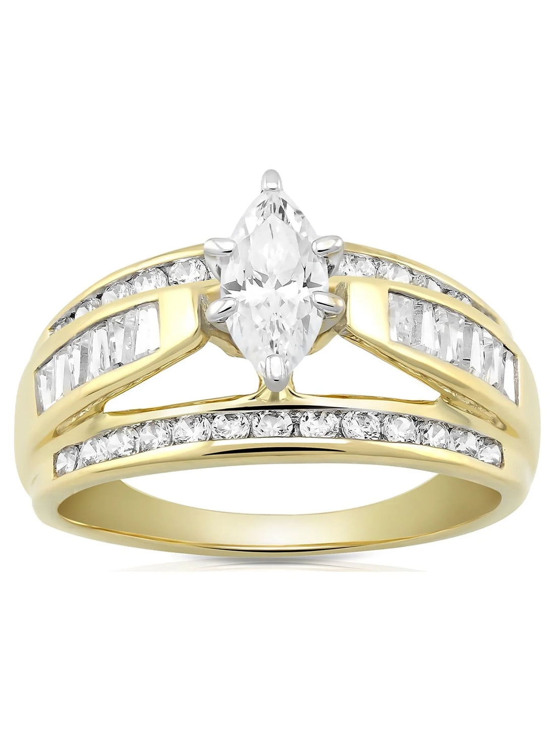 10K Yellow Gold Simulated Diamond Marquise Engagement Ring – Brilliance Fine Jewelry