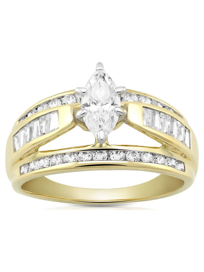 10K Yellow Gold Simulated Diamond Marquise Engagement Ring – Brilliance Fine Jewelry