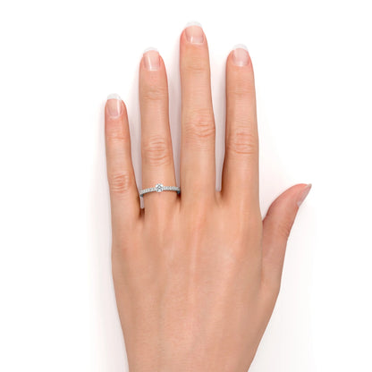 Simple 1 Ct Natural Circle Moissanite Ring – Dainty Micro Pave Thin Band Engagement Ring in 18K White Gold over Silver