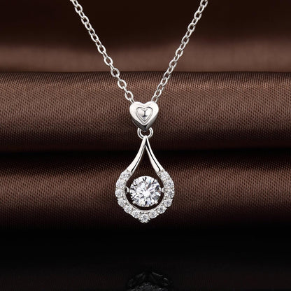 18K White Gold Plated Sterling Silver Pendant Necklace – 5A+ Shaking CZ Diamond, 18&quot; Chain for Women