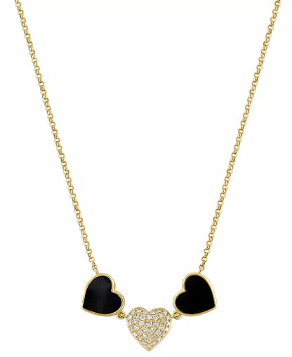 EFFY® Onyx &amp; Diamond Heart Collar Necklace – 1/10 Ct. T.W. Diamonds, 14K Gold, 18&quot; + 1&quot; Extender