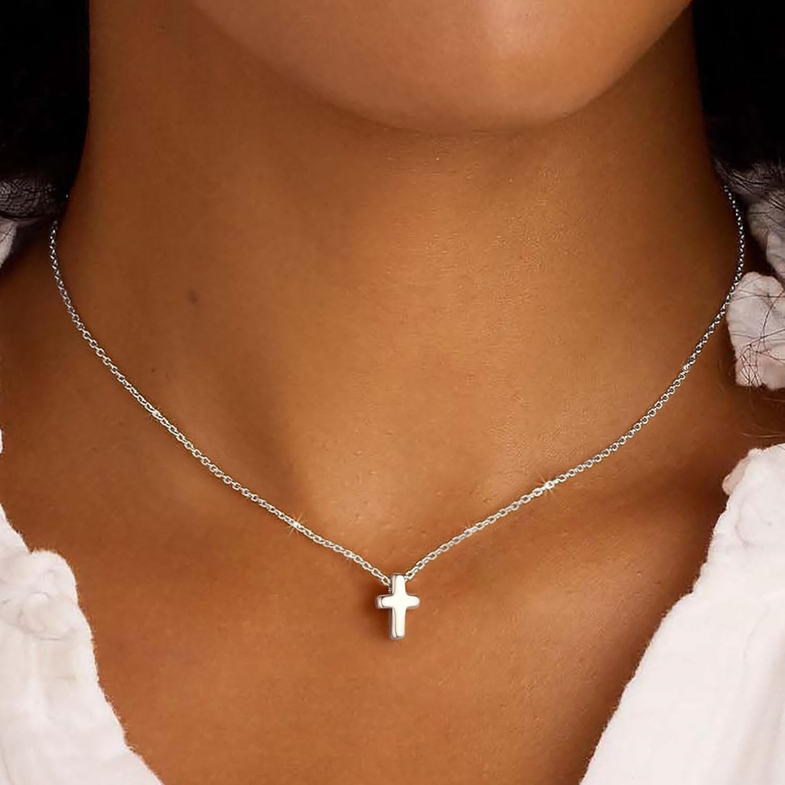  Cross Necklace for Women – Bubble 3D Sideways Cross Pendant: