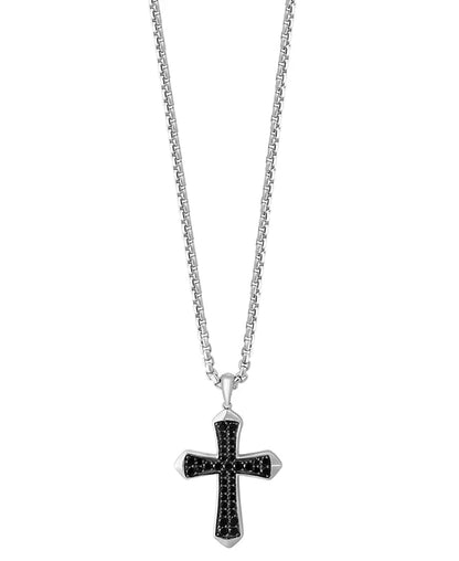 EFFY® Men’s Black Spinel Cross Pendant Necklace – 22&quot; Sterling Silver Chain