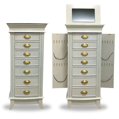 Hillary Jewelry Armoire – Elegant Standing Storage with Mirror, Drawers &amp; Necklace Hooks