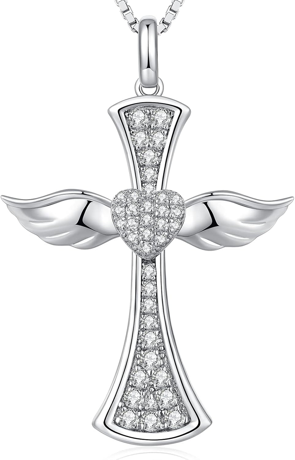 Angel Wing Cross Necklace for Women 925 Sterling Silver Infinity Cross Pendant Cross Jewelry for Women with Gift Box, Chain 18 Inch