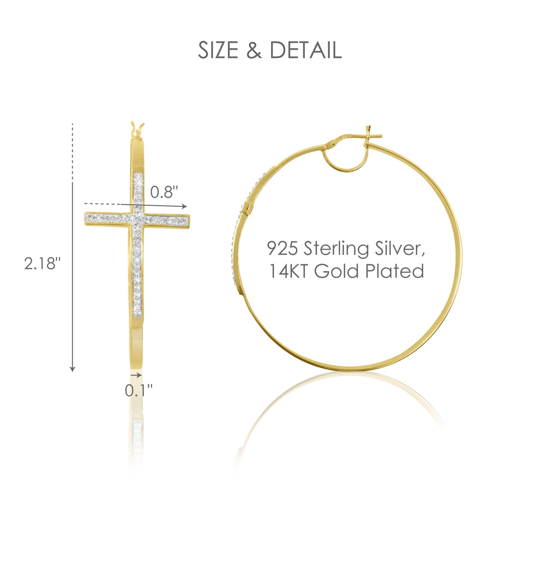 Women’s 14K Gold Plated Sterling Silver Crystal Cross Round Hoop Earrings – Adult Fashion Jewelry