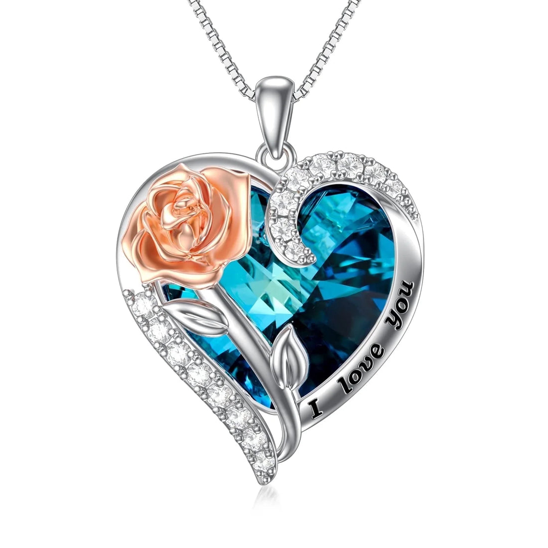 Graduation Gift for Women – Sterling Silver Rose Flower Heart Necklace with September Sapphire Birthstone Crystal