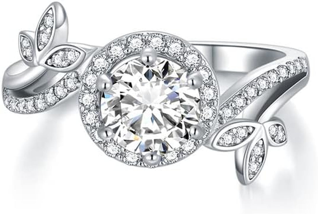 1.38 Carat Halo Moissanite Engagement Ring – Platinum Plated 925 Sterling Silver Ring for Women | Elegant Moissanite Bridal Jewelry