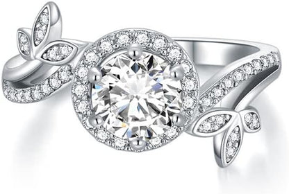 1.38 Carat Halo Moissanite Engagement Ring – Platinum Plated 925 Sterling Silver Ring for Women | Elegant Moissanite Bridal Jewelry