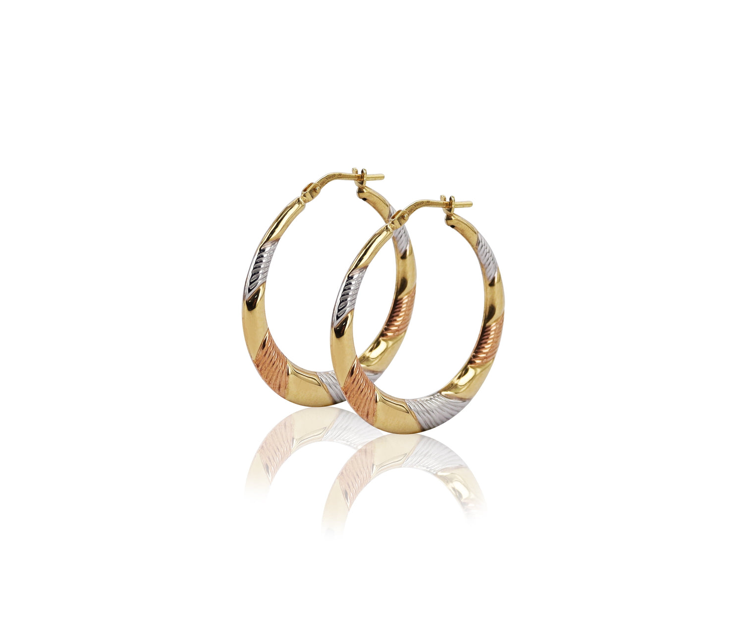 Brilliance Fine Jewelry 14K Gold Plated Sterling Silver Tri-Color Striped Hoop Earrings for Women – 30mm