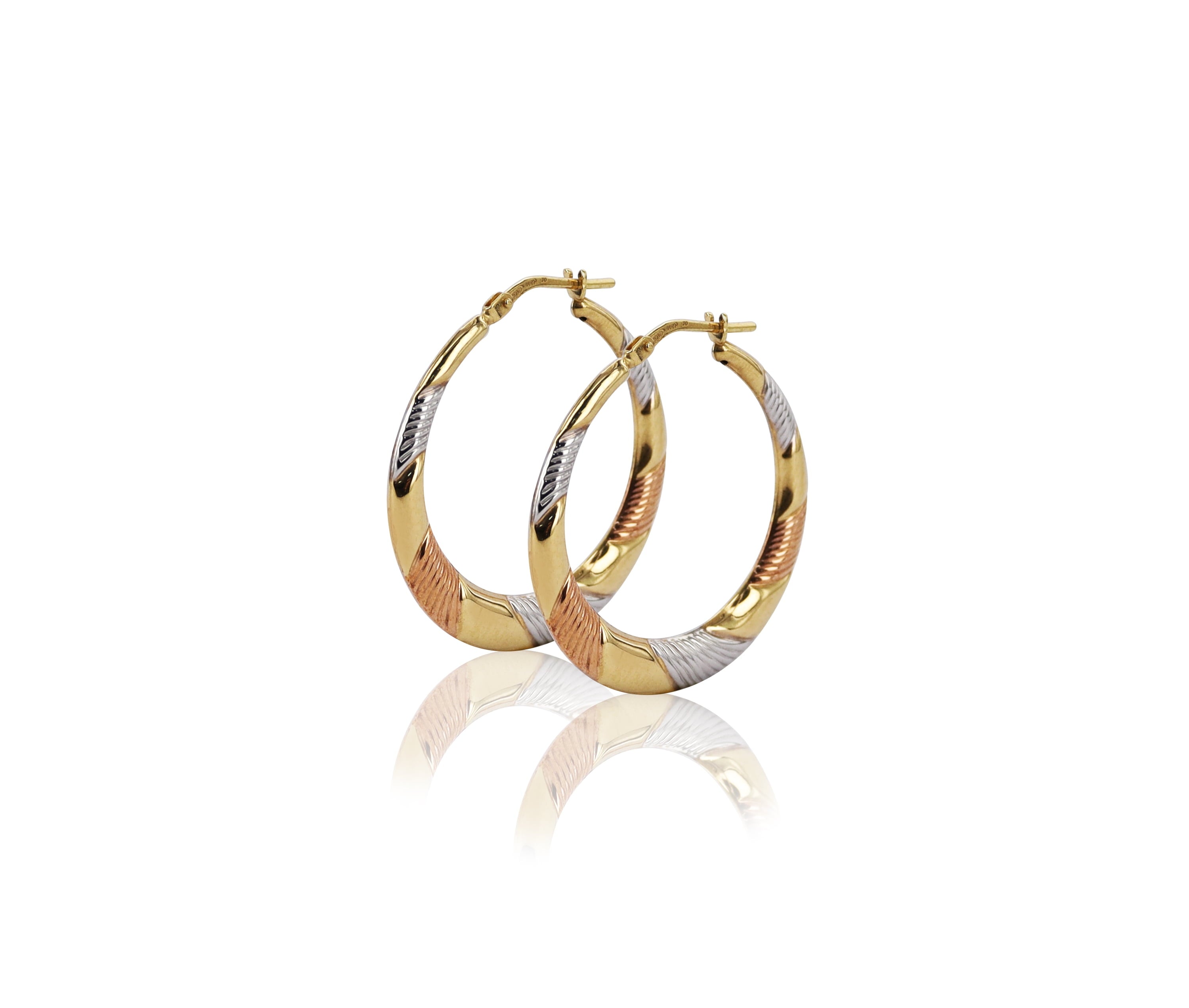 Brilliance Fine Jewelry 14K Gold Plated Sterling Silver Tri-Color Striped Hoop Earrings for Women – 30mm