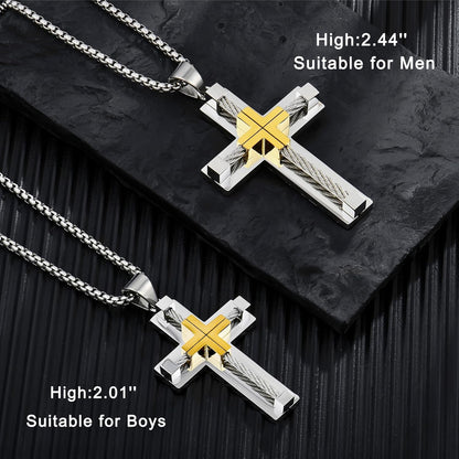 Men’s 316L Stainless Steel Cross Necklace – Jesus Christ Pendant with Rolo Chain, 20–28 Inch