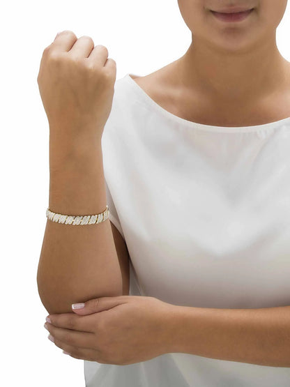Diamond Accent Two-Tone Pave-Style S-Link Tennis Bracelet – Gold-Plated, 7&quot; or 8&quot; Length Options