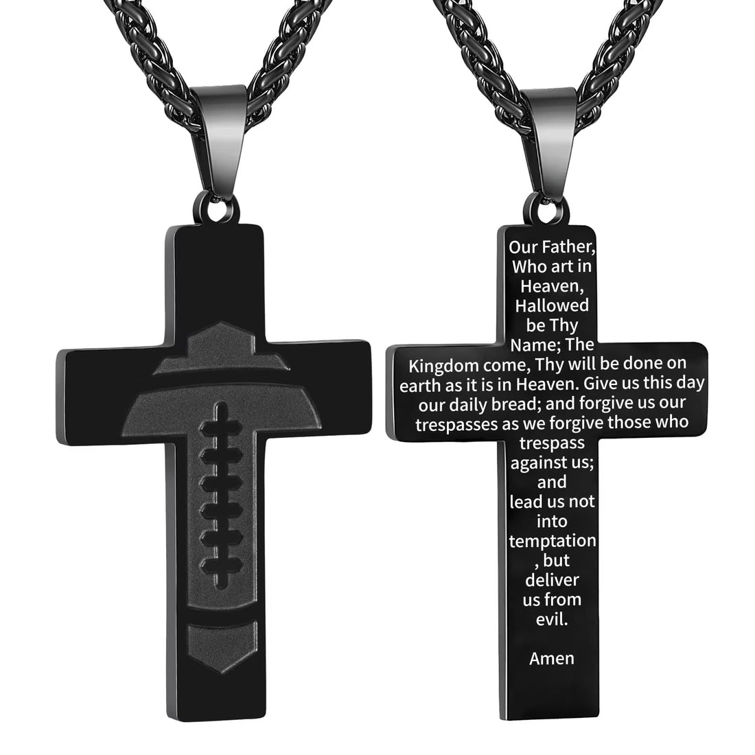 Football Cross Necklace for Men Stainless Steel Bible Verse Lord&
