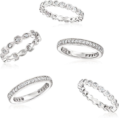 💎 2.50 Ct. T.W. Cubic Zirconia Eternity Band Ring Set – 5 Stackable Sterling Silver Rings for Women