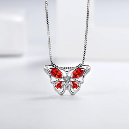 January Birthstone Jewelry Set – Red Butterfly Garnet Necklace, Earrings, Ring &amp; Bracelet in Sterling Silver for Women