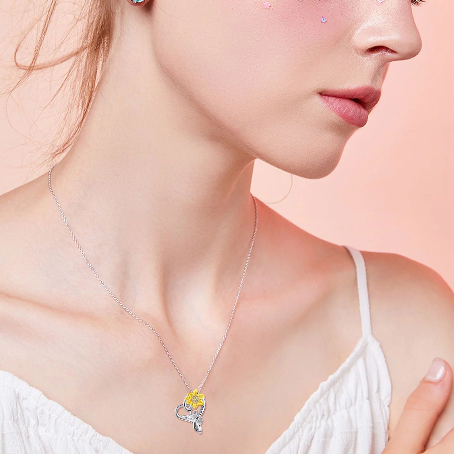 You Are My Sunshine Sunflower Necklace – 925 Sterling Silver Heart Pendant for Women, Mom, Daughter, Wife | Birthday Gift Jewelry