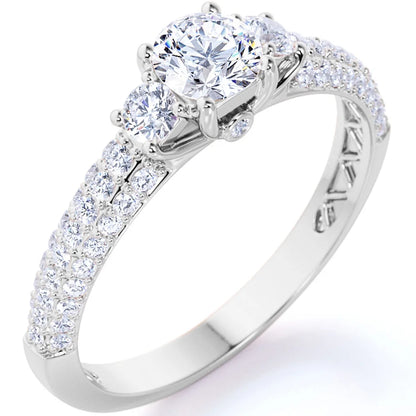 1.75 Carat Round Cut Moissanite Engagement Bridal Set – 3-Stone Trilogy Promise Ring in 18K White Gold over Silver