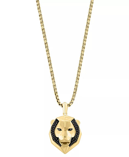 EFFY® Men’s Black Spinel Lion Head Pendant Necklace – 14K Gold-Plated Sterling Silver, 22” Chain