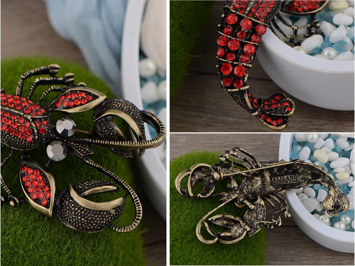 Vintage-Inspired Crystal Rhinestone Lobster Fashion Pin – Elegant Retro Brooch