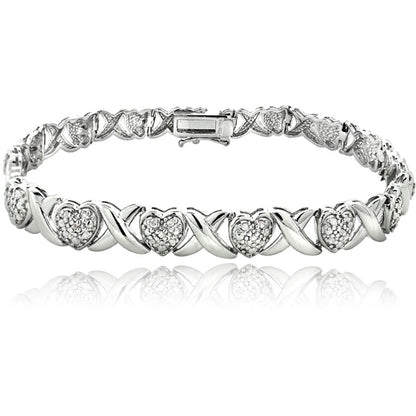 Gold Tone 1/2 Ct Diamond X &amp; Heart Bracelet for Women – Romantic Sparkle