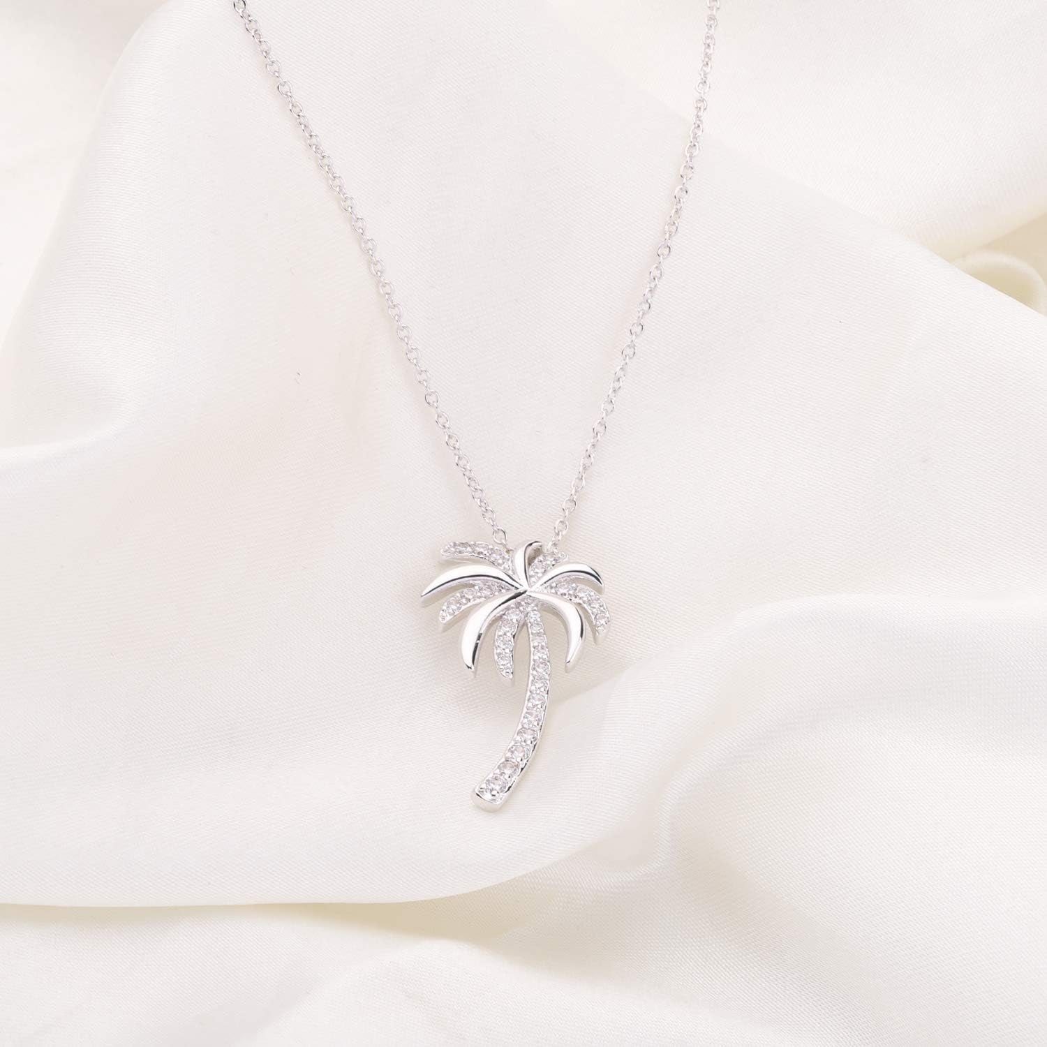 Tropical Beach Palm Tree Pendant Necklace – CZ Crystal Hawaii Bridal Jewelry | Beach Wedding &amp; Bridesmaid Gift