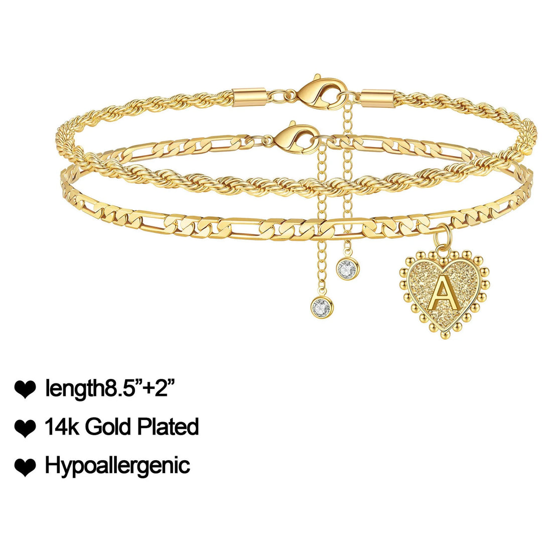 Initial Ankle Bracelet for Women – Dainty Heart Foot Chain Gold Jewelry, Personalized Summer Gift