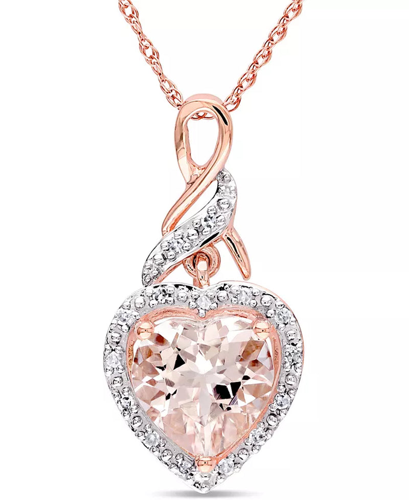 Morganite &amp; Diamond Heart Swirl Pendant Necklace in 10K Rose Gold