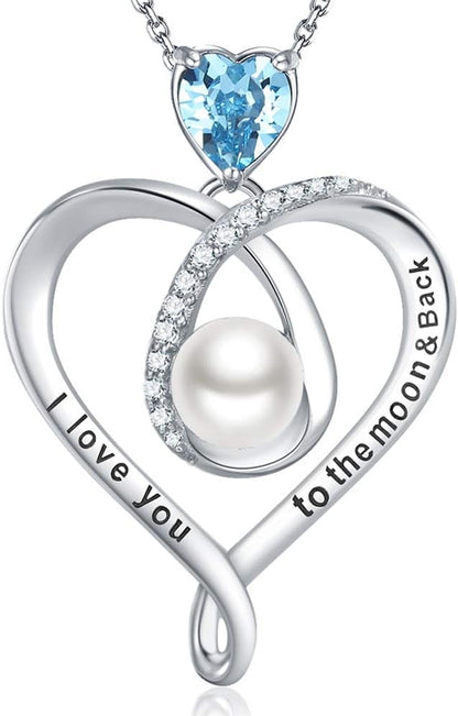 🎁 Birthday Gifts for Women – October &amp; November Birthstone Necklace | Pink Tourmaline, Blue Opal, Citrine Jewelry | “I Love You” Necklace in 100 Languages | 925 Sterling Silver