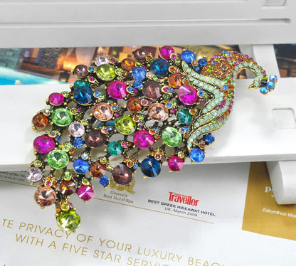 Vitage Style Crystal Large Peacock Feather Pin Brooch