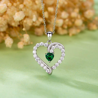 925 Sterling Silver Heart Birthstone Necklace – Elegant Jewelry Gift for Women, Wife, Mom | Birthday &amp; Anniversary Gift