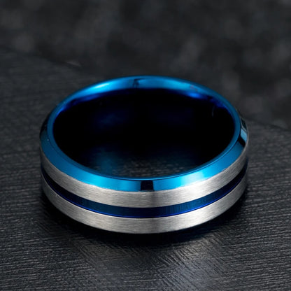 2 Matching Rings Set – White Gold Plated Heart-Shaped CZ Women’s Wedding Rings &amp; Blue Plated Tungsten Men’s Band