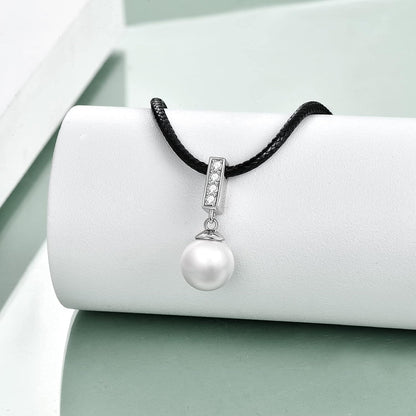 Sterling Silver Pearl Choker Necklace with Faux Leather Cord – Jewelry Gift for Women, 14+2&quot;