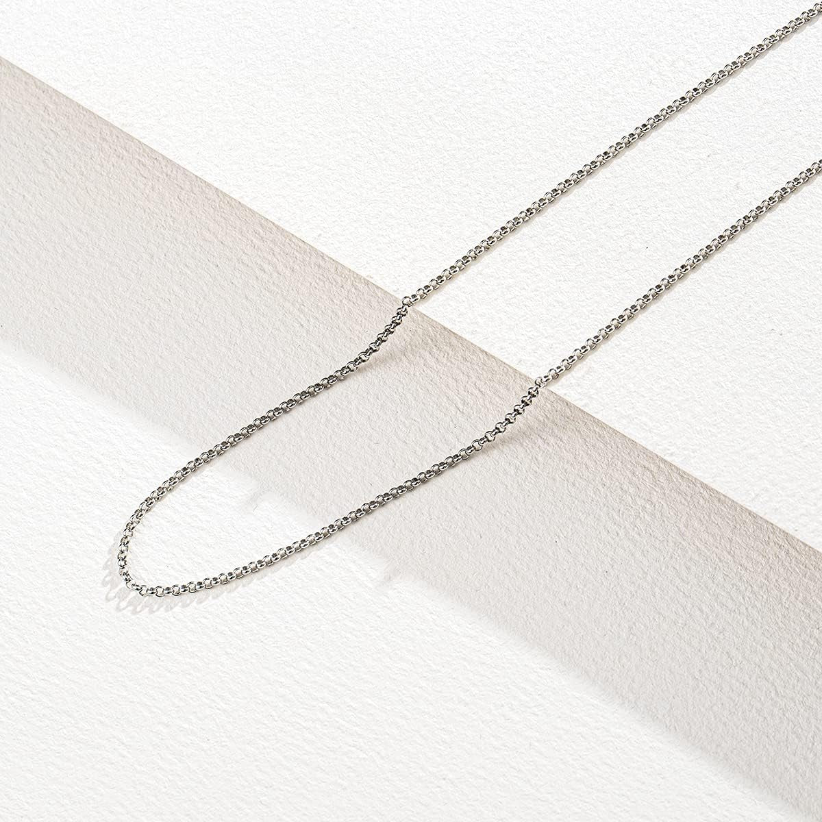 2MM Rolo Chain Necklace – Sterling Silver with White Gold Plating, Minimalist Shiny Design – Fine Jewelry for Men &amp; Women with Lobster Clasp