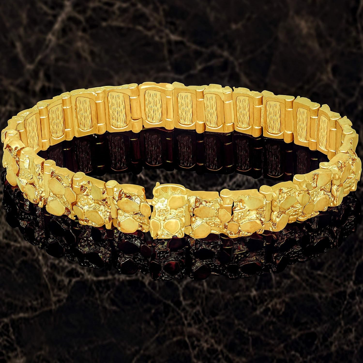 13mm Rugged Nugget Link Bracelet – 24K Gold Plated, Unisex