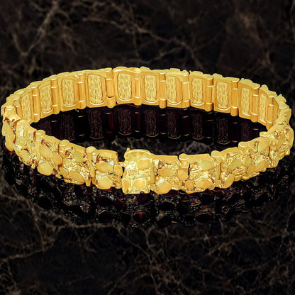 13mm Rugged Nugget Link Bracelet – 24K Gold Plated, Unisex
