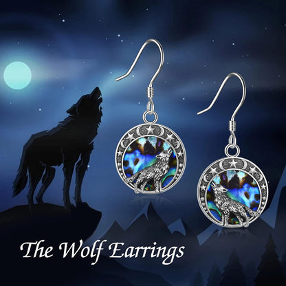 Sterling Silver Wolf Moon Star Dangle Earrings – Jewelry Gift for Women, Christmas &amp; Special Occasions