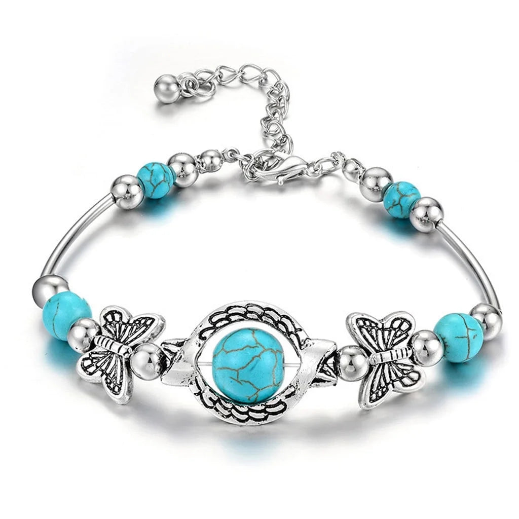 Carved Women’s Pendant Bracelet – Natural Turquoise Beaded Jewelry