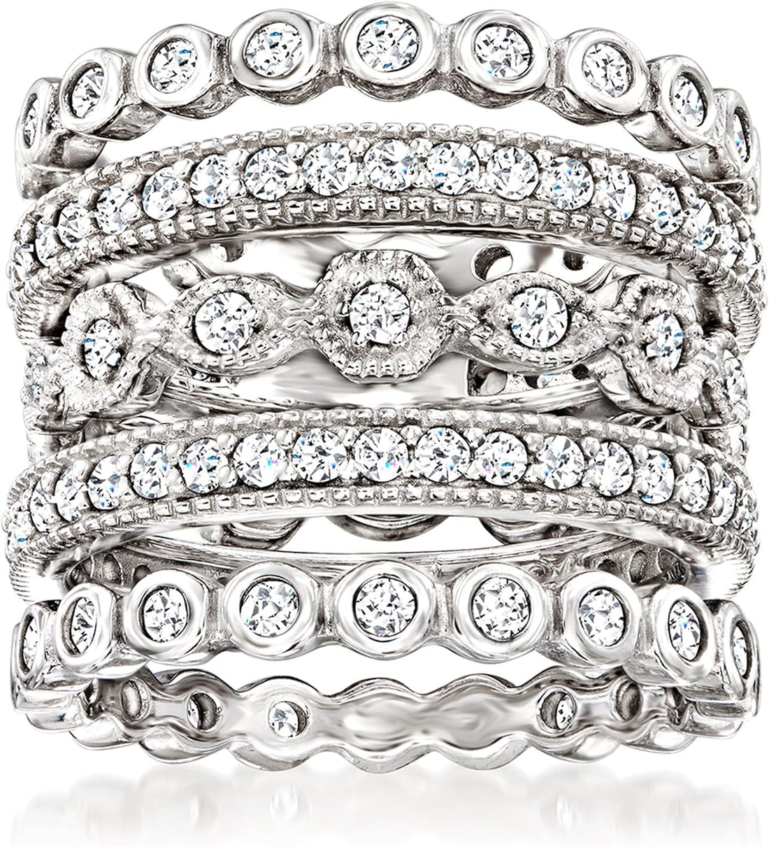 💎 2.50 Ct. T.W. Cubic Zirconia Eternity Band Ring Set – 5 Stackable Sterling Silver Rings for Women