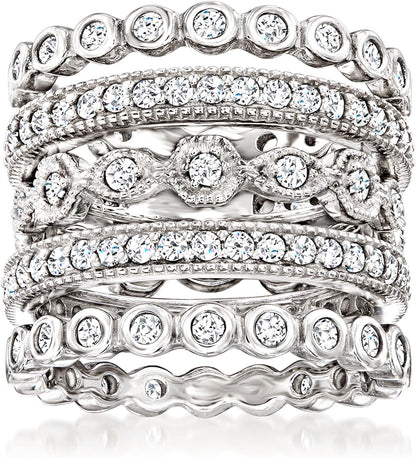 💎 2.50 Ct. T.W. Cubic Zirconia Eternity Band Ring Set – 5 Stackable Sterling Silver Rings for Women