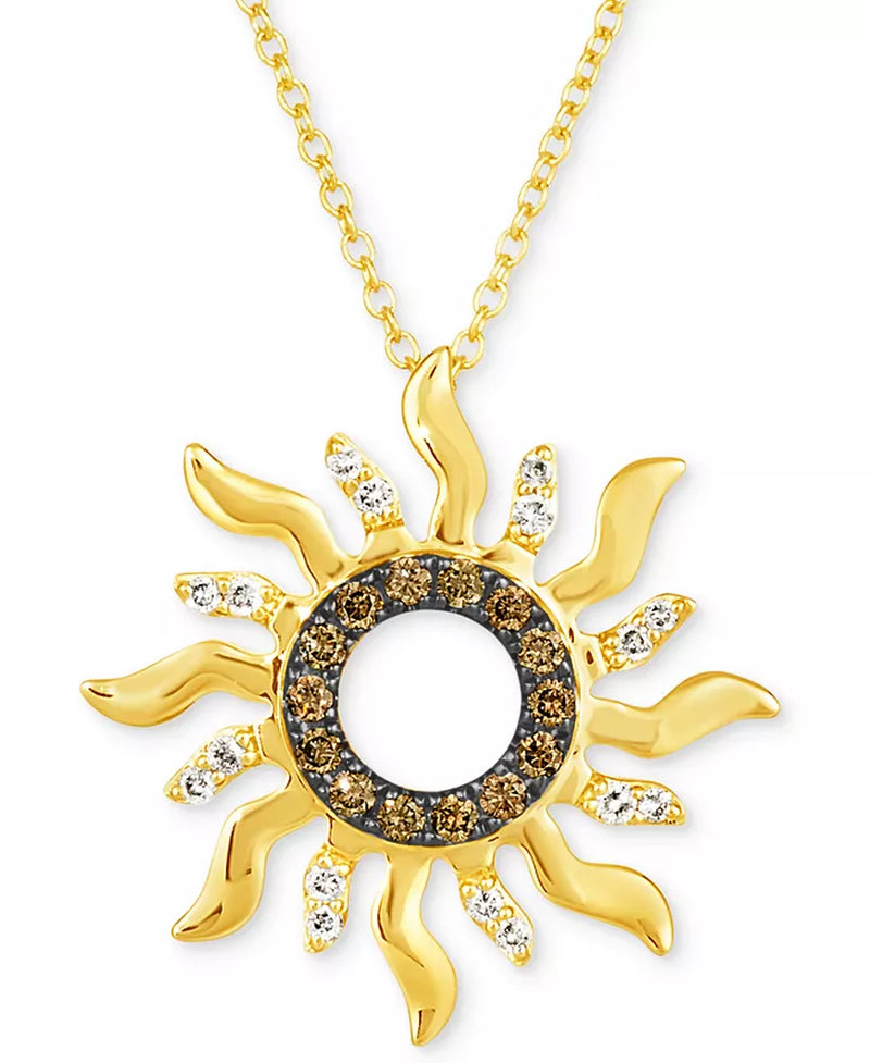 Nude &amp; Chocolate Diamond Sun Pendant Necklace – 1/10 &amp; 1/6 Ct. T.W., 14K Gold, 18&quot; + 2&quot; Extender