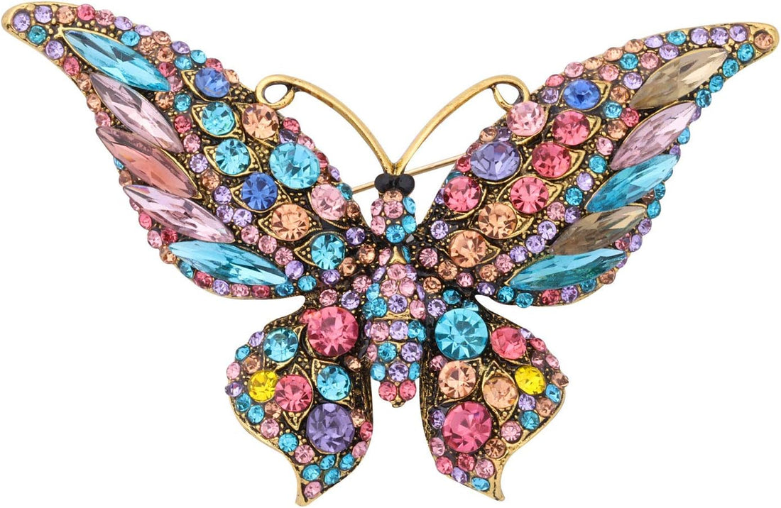 💎 Crystal Rhinestone Butterfly Brooch Pin – Blue Elegant Butterfly Brooch for Women | Wedding, Banquet &amp; Birthday Party Jewelry Accessory
